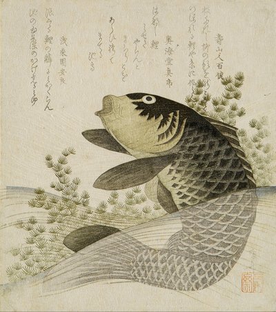 Karpfen zwischen Teichpflanzen von Ryuryukyo Shinsai